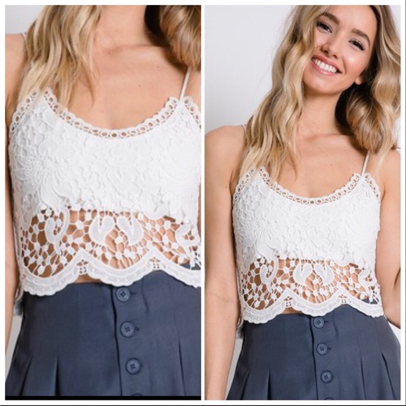 BEST SELLER white crochet jacquard crop- top - Picture 2 of 4